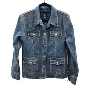 Vintage GAP Women Denim Jacket Snap Front Four Pocket Stretch‎ Medium